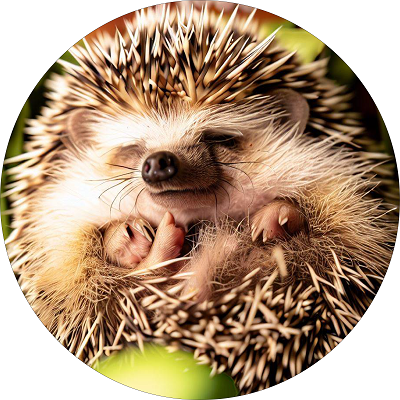 Prickly Paradise - happy hedgehog partially curled up